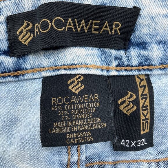 Rocawear Jeans Men 42W x 32L Blue Acid Wash Skinny High Rise Cotton Stretch - Picture 3 of 13